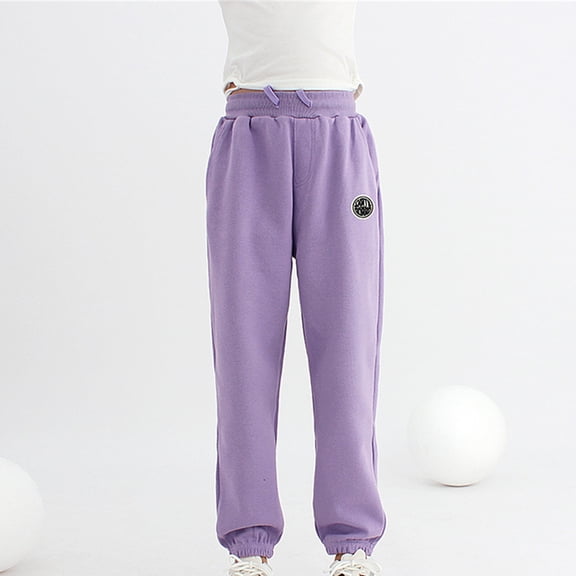 NAISIBABY Girls Thickened Sweatpants, Elastic Waist Candy Color Casual Kids Sports Pants Purple 4T