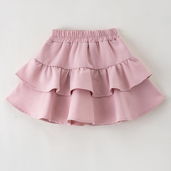 NAISIBABY Girls Tiered Ruffle Skirt, Casual Cute Bubble Elastic High Waist Summer Pleated Mini Skirts Pink Size 11T