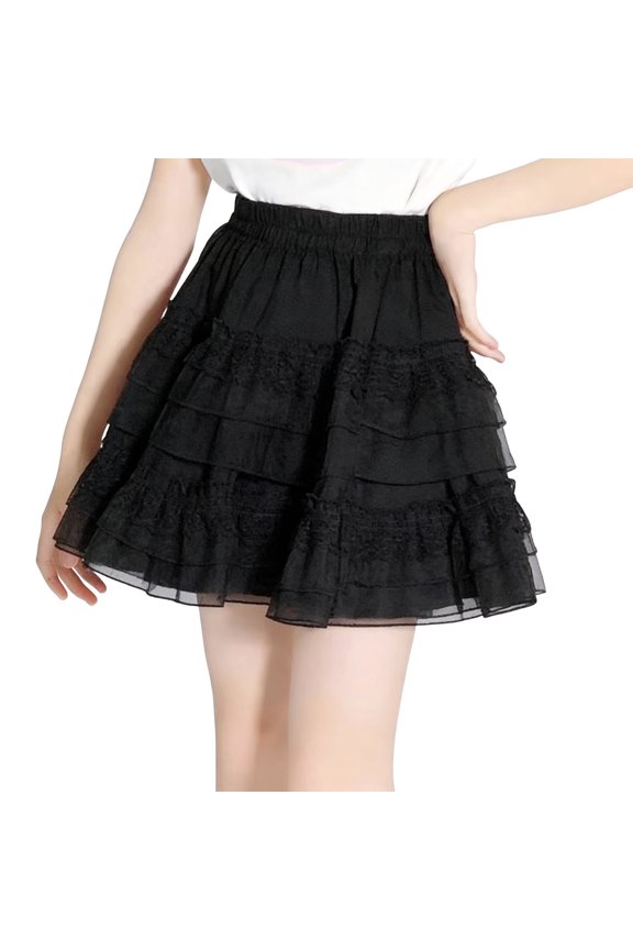 Girls Tiered Skirt, Elastic Waist Cute Trendy Casual Ruffled Kids Summer Flutter Mini Skirt Black Size 12