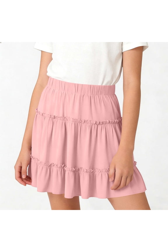 Girls Tiered Skirt, High Rise A-Line Ruffles Casual Flowy Summer Pleatd Mini Skirt Pink Size 7-8