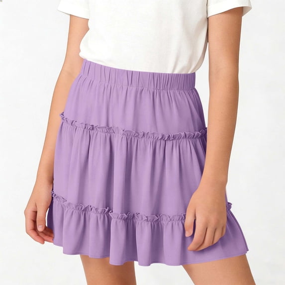 NAISIBABY Girls Tiered Skirt, High Rise Casual Flowy A-Line Ruffles Summer Pleatd Mini Skirt Purple Size 10-12