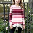 thumbnail image 1 of NAISIBABY Girls Tops with Lace Hem, Fashion Striped Crewneck Long Sleeve Kids Casual Fall T Shirts Red 10T, 1 of 6