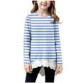 thumbnail image 1 of NAISIBABY Girls Tops with Lace Hem Size 6, Crewneck Fashion Striped Long Sleeve Kids Casual Fall T Shirts Blue, 1 of 5