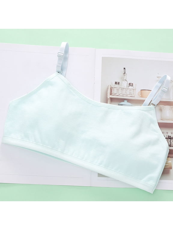 Girls Training Bras, Adjustable Strap Strech Comfortable Bralette for Teens Mint Green 13-14T(S)