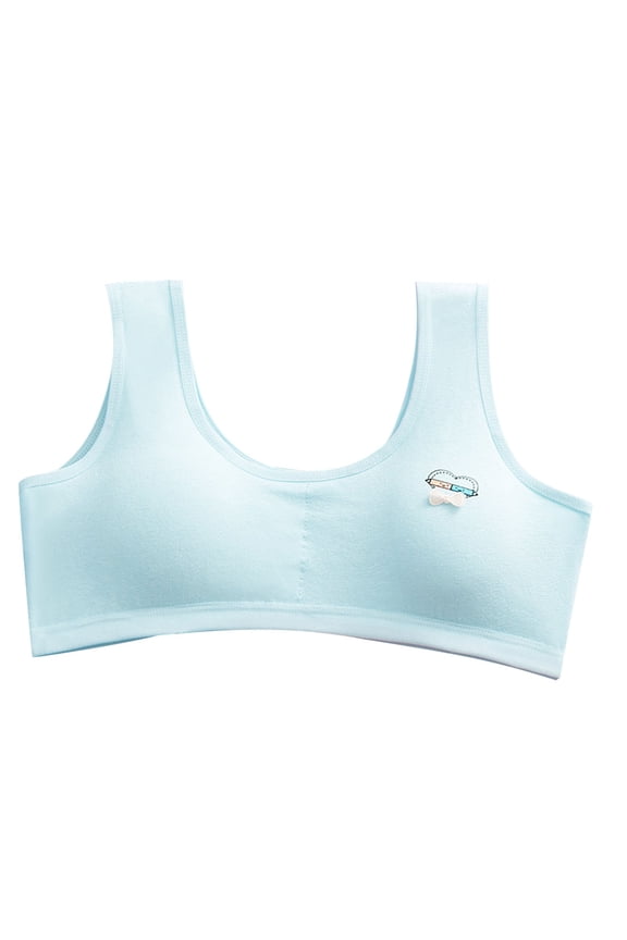 Girls Training Bras, Breathable Comfy Seamless Crop Cami Bralettes Light Blue 6-14T