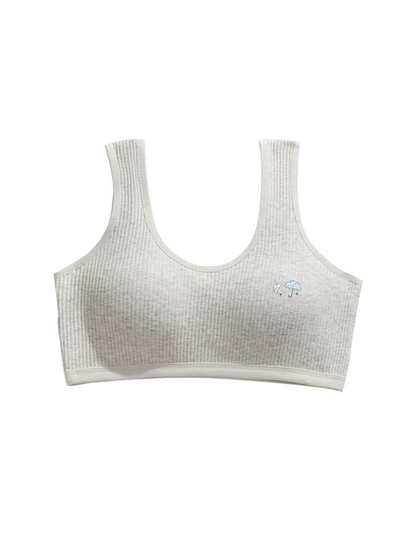 Girls Training Bras, Seamless Comfy Breathable Crop Cami Bralettes Gray 6-14T