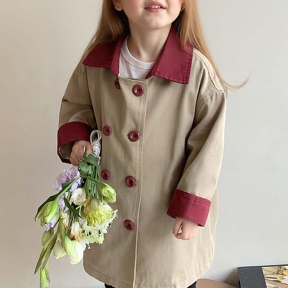 NAISIBABY Girls Trench Jacket, Classic Lapel British Style Buttons Mid Length Spring Fall Windbreaker Coat Khaki 3T