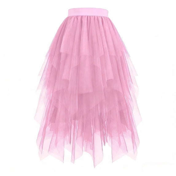 NAISIBABY Girls Tulle Midi Skirt, High Waisted Mesh Tiered Summer Casual Party Dance Maxi Skirt Pink 6T