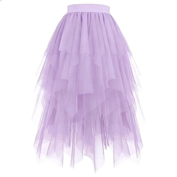 NAISIBABY Girls Tulle Midi Skirt, High Waisted Summer Casual Mesh Tiered Party Dance Maxi Skirt Purple 4T