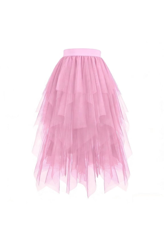 Girls Tulle Midi Skirt, Mesh Tiered Summer Casual High Waisted Party Dance Maxi Skirt Pink 10T