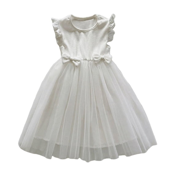 NAISIBABY Girls Tutu Dresses, Cute Bow Fashion Fluffy Ruffle Summer Casual Tulle Party Sundress White 0-1T