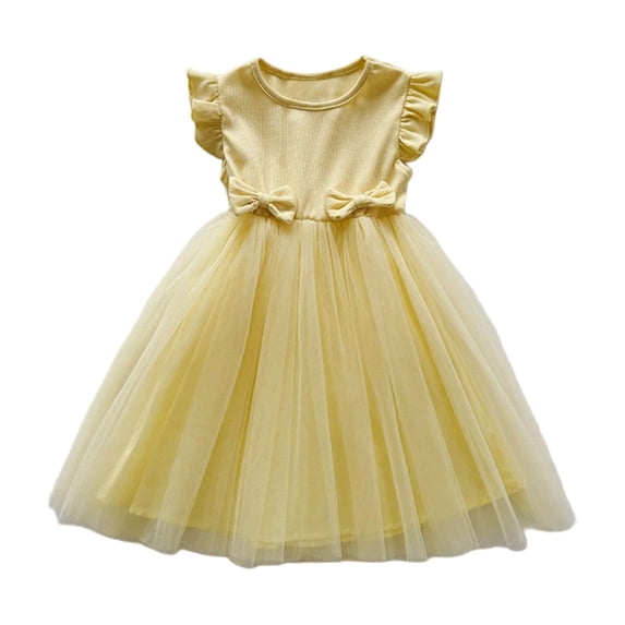 NAISIBABY Girls Tutu Dresses, Cute Bow Fluffy Ruffle Fashion Summer Casual Tulle Party Sundress Yellow 3T