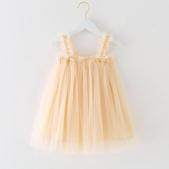 NAISIBABY Girls Tutu Dresses, Sleeveless Cute Tulle Layered Mesh Kids Party Festival Princess Dress Beige 1T