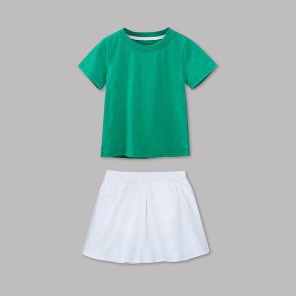 NAISIBABY Girls Uniform Sets 2-Piece, Short Sleeve T-Shirts and Pleated Skirts School Cheerleading Performance Outfits Green 5T