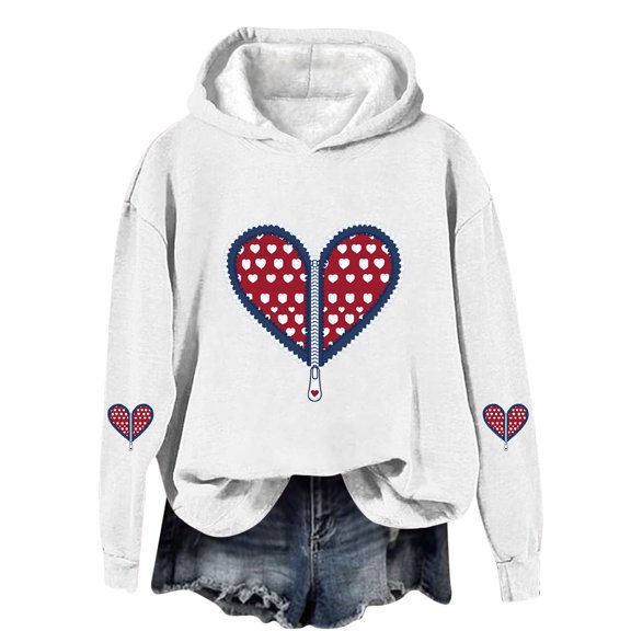 NAISIBABY Girls Valentine's Day Hoodie, Heart Prints Fleece Lined Long Sleeve Fall Winter Fashion Hooded Sweatshirt White 5T