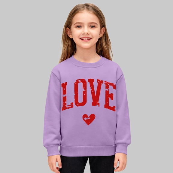 NAISIBABY Girls Valentine's Day Sweatshirt (2-12T), Long Sleeve Fleece Lined Letter Graphic Casual Fashion Tops Purple Size 10