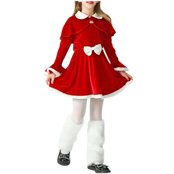 NAISIBABY Girls Velvet Dress, Long Sleeve Funny Christmas Casual Party Dress Red 2-3T