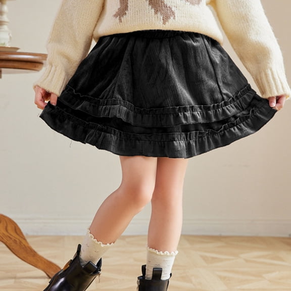 NAISIBABY Girls Velvet Skirt, Performance Party High Waist Ruffles Tiered Spring Fall Flared Mini Skirt Black 9T