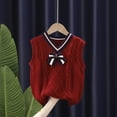 thumbnail image 1 of NAISIBABY Girls Vest Sweater, Sleeveless V Neck Solid Color Bow Pullover Soft Knitted Sweater Wine 8-9T, 1 of 3