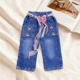 thumbnail image 1 of NAISIBABY Girls Wide Leg Jeans, High Waist with Lace Belt Cute Baggy Kids Fashion Denim Pants Blue Size 5T, 1 of 6