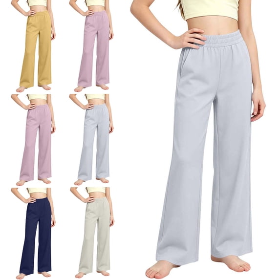 NAISIBABY Girls Wide-Leg Pants Size 10, Elastic Waist Lightweight Soft Straight Causal Sweatpants Blue