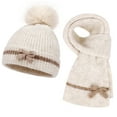 thumbnail image 1 of NAISIBABY Girls Winter Beanie and Scarf Set, Soft Warm Scarf Cute Knit Cap with Earflap Kids Windproof Thermal 2-Piece Beige 2-6T, 1 of 4