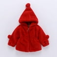 thumbnail image 1 of NAISIBABY Girls Winter Coat, Solid Color Fuzzy Cozy Elastic Waist Soft Warm Hooded Outwear Red 12-18Months, 1 of 6