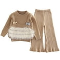 thumbnail image 1 of NAISIBABY Girls Winter Knit Sets, Long Sleeve Fluffy Fashion Sweater and Flare Pants Thicken Warm Cute Outfit Khaki 2T, 1 of 3