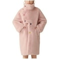 thumbnail image 1 of NAISIBABY Girls Winter Overcoat (2-18T), Thermal Lined Color Buttons Warm High Neck Mid Length Faux Fur Coat Pink 14T, 1 of 8