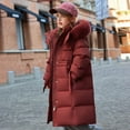 thumbnail image 1 of NAISIBABY Girls Winter Parka, Fuzzy Hooded Zip Up Over Knee Length Windproof Thermal Puffer Snow Coat Wine 9T, 1 of 7