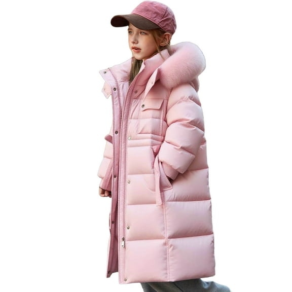 NAISIBABY Girls Winter Parka, Zip Up Fuzzy Hooded Over Knee Length Windproof Thermal Puffer Snow Coat Pink 10T