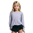 thumbnail image 1 of NAISIBABY Girls Workout Tops, Backless Breathable Shirts Long Sleeve Running Yoga Loose Sports T-Shirts Purple 5-6T, 1 of 1