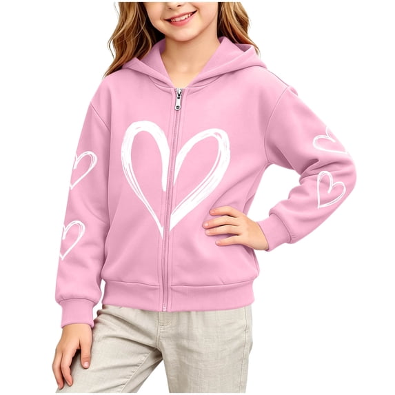 NAISIBABY Girls' Zip-Up Hoodie, Heart Print Long Sleeve Loose Fit Causal Sweatshirt Size 4T