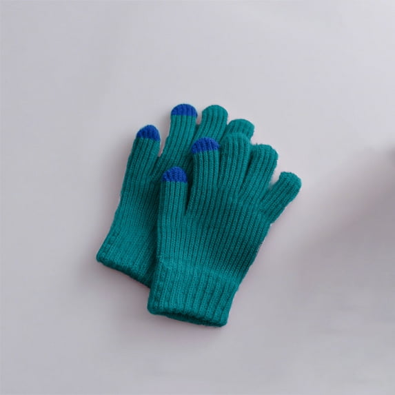 NAISIBABY Gloves for Kids, Color Block Knit Thicken Warm Stretch Boys Girls Winter Outdoor Gloves Green