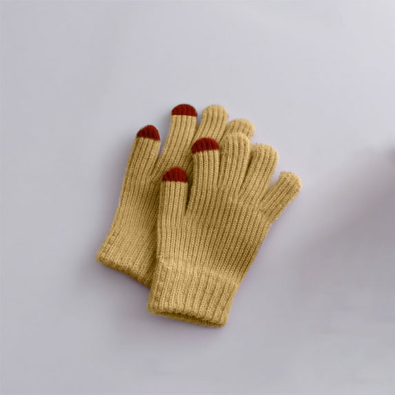 NAISIBABY Gloves for Kids, Stretch Thicken Warm Color Block Knit Boys Girls Winter Outdoor Gloves Yellow