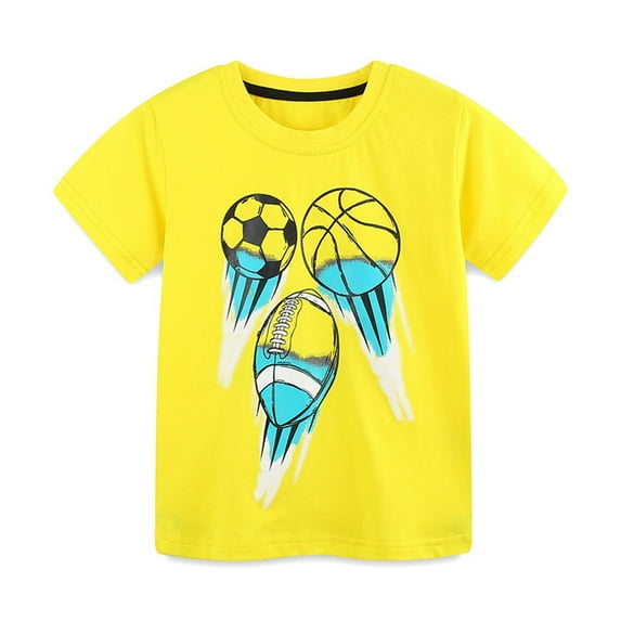 NAISIBABY Graphic Tee for Boys, Cotton Crew Neck Short Sleeve Casual Tee Yellow 6-7T