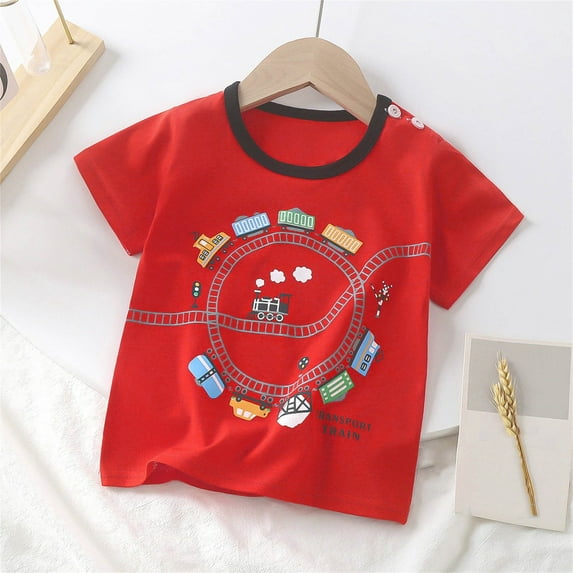NAISIBABY Graphic Tee for Boys, Short Sleeve Comfy Soft Cotton Kids Casual T-Shirt Red 4-5T