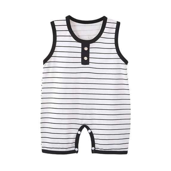 NAISIBABY Infant Cotton Bodysuit, Striped Breathable Soft Sleeveless Summer Baby Unisex One-Piece Romper Black 0-3Months