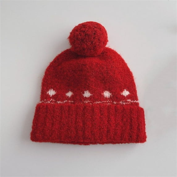 NAISIBABY Kids Beanie Hat with Pom, Stretch Soft Knitted Cotton Cute Winter Warm Caps for Boys Girls Red