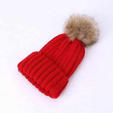 NAISIBABY Kids Boys Girls Beanie Hats, Winter Warm Comfy Solid Color Ski Knitted Caps Red Free Size