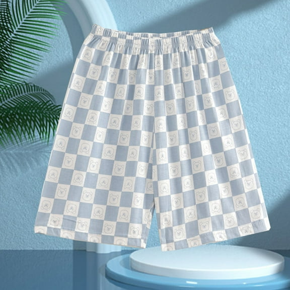 NAISIBABY Kids Boys Girls Shorts, Plaid Graphic Elastic Waist Cotton Casual Sports Shorts Light Blue 8-9T