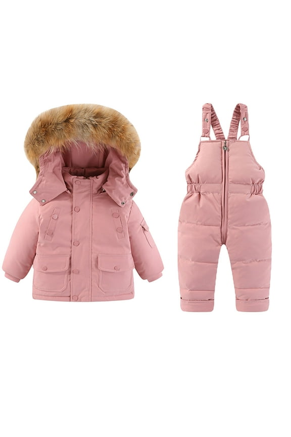 Kids Boys Girls Snowsuit, Waterproof Ski Jumpsuit Set Outdoor Thicken Warm Snow Clothes Pink 1-2T