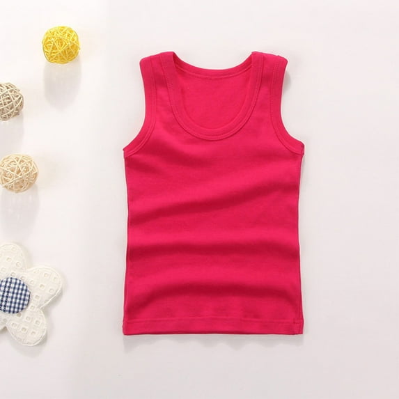 NAISIBABY Kids Boys Girls Tank Tops, Layering Solid Color Super Soft Cotton Undershirts Hot Pink 7-8T