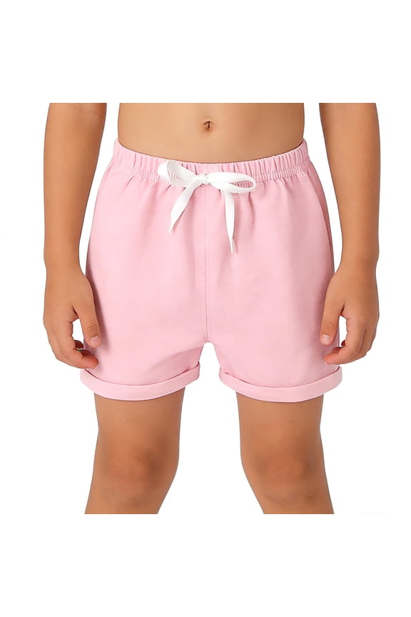 Kids Boys Shorts, Rolled Leg Loose Elastic Waist Summer Casual Sports Shorts Pink 5T