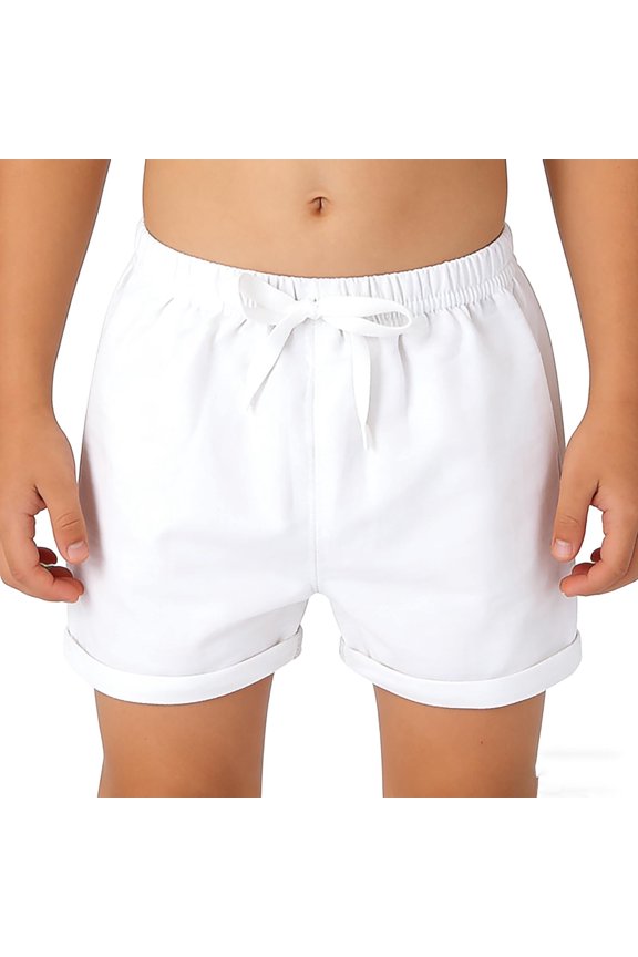 Kids Boys Shorts, Rolled Leg Loose Elastic Waist Summer Casual Sports Shorts White 2T