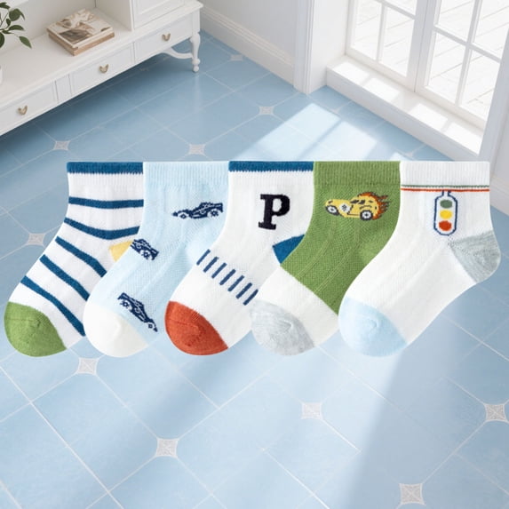 NAISIBABY Kids Boys Socks 5-Pack, Cute Stretch Non Slip Breathable Toddler Cotton Ankle Socks Blue 9T