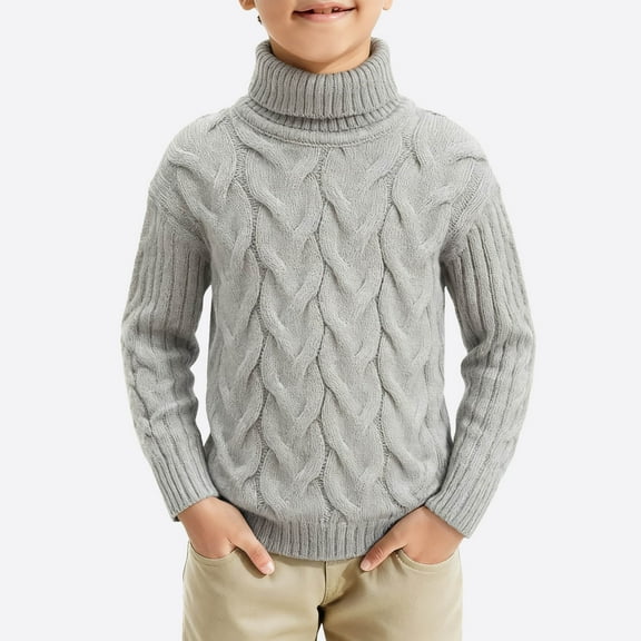 NAISIBABY Kids Boys Sweater(1-10T), Turtleneck Thick Warm Long Sleeve Winter Fashion Pullover Cable Knit Tops Gray 10T