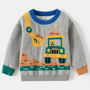 NAISIBABY Kids Boys Sweater, Crew Neck Cotton Long Sleeve Fall Winter Pullover Sweater Gray 5-7T