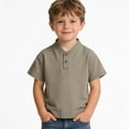 thumbnail image 1 of NAISIBABY Kids Boys T-Shirt, Button Down Stand Collar Short Sleeve Cotton Casual School Uniform Tees Brown 5T, 1 of 7