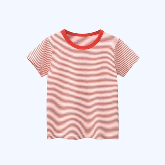 NAISIBABY Kids Boys T-Shirt, Short Sleeve Crewneck Striped Graphic Summer Cotton Casual Tees Red 5T